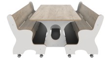 Hoogzit tafel L120 x B80 cm wit grey craft oak met banken Tangara Groothandel voor de Kinderopvang Kinderdagverblijfinrichting2